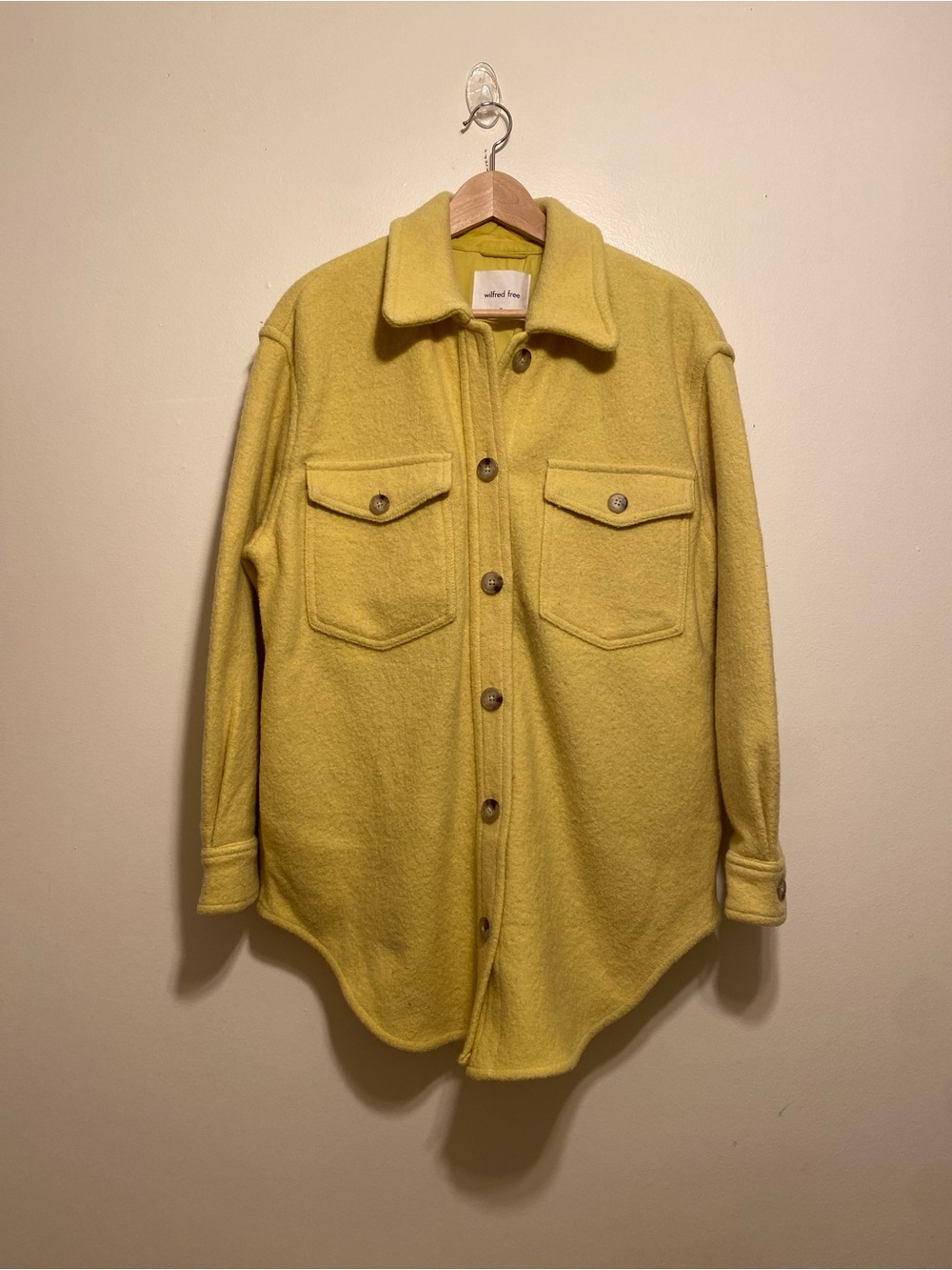 Wilfred Free Merino Wool Yellow  Button Front Shacket. Size M